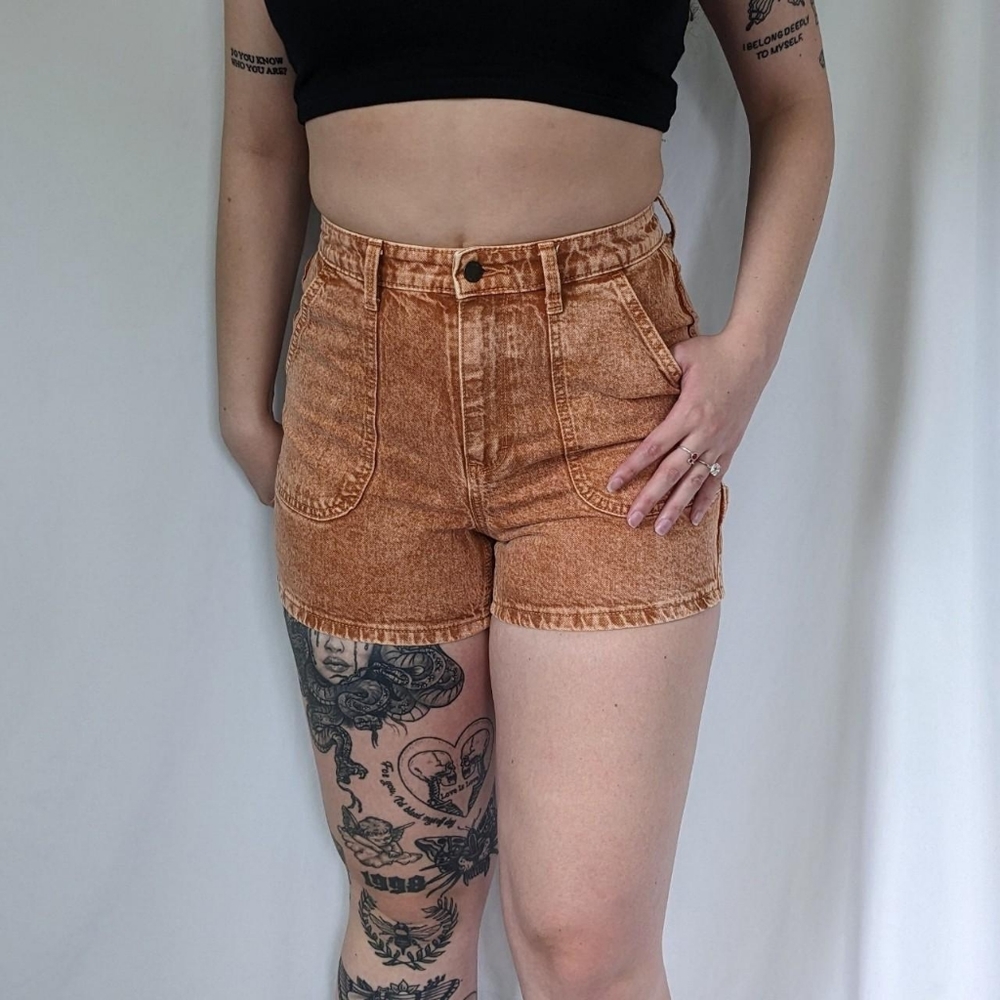 Highest rise midi denim shorts burnt orange